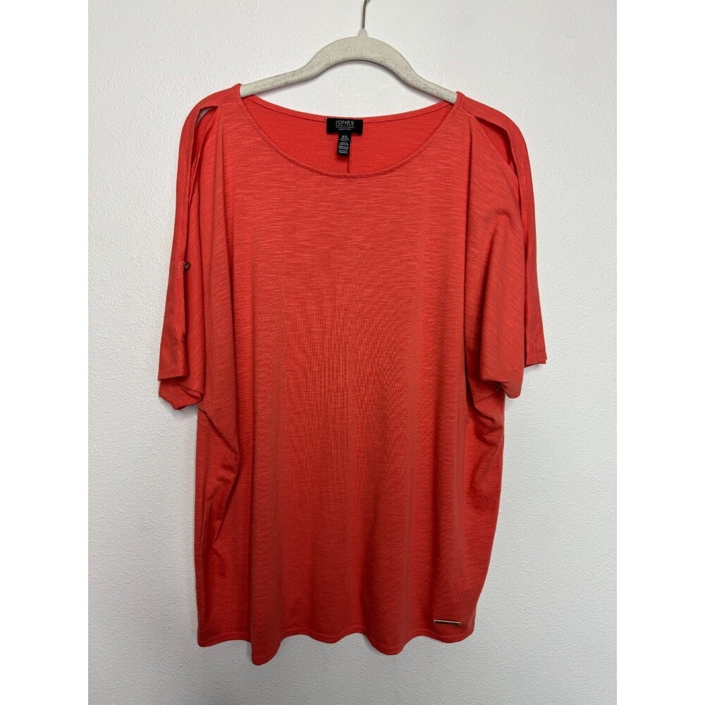 Jones New York Signature XL Tunic Blouse Orange Red Short Slit Sleeve Round Neck